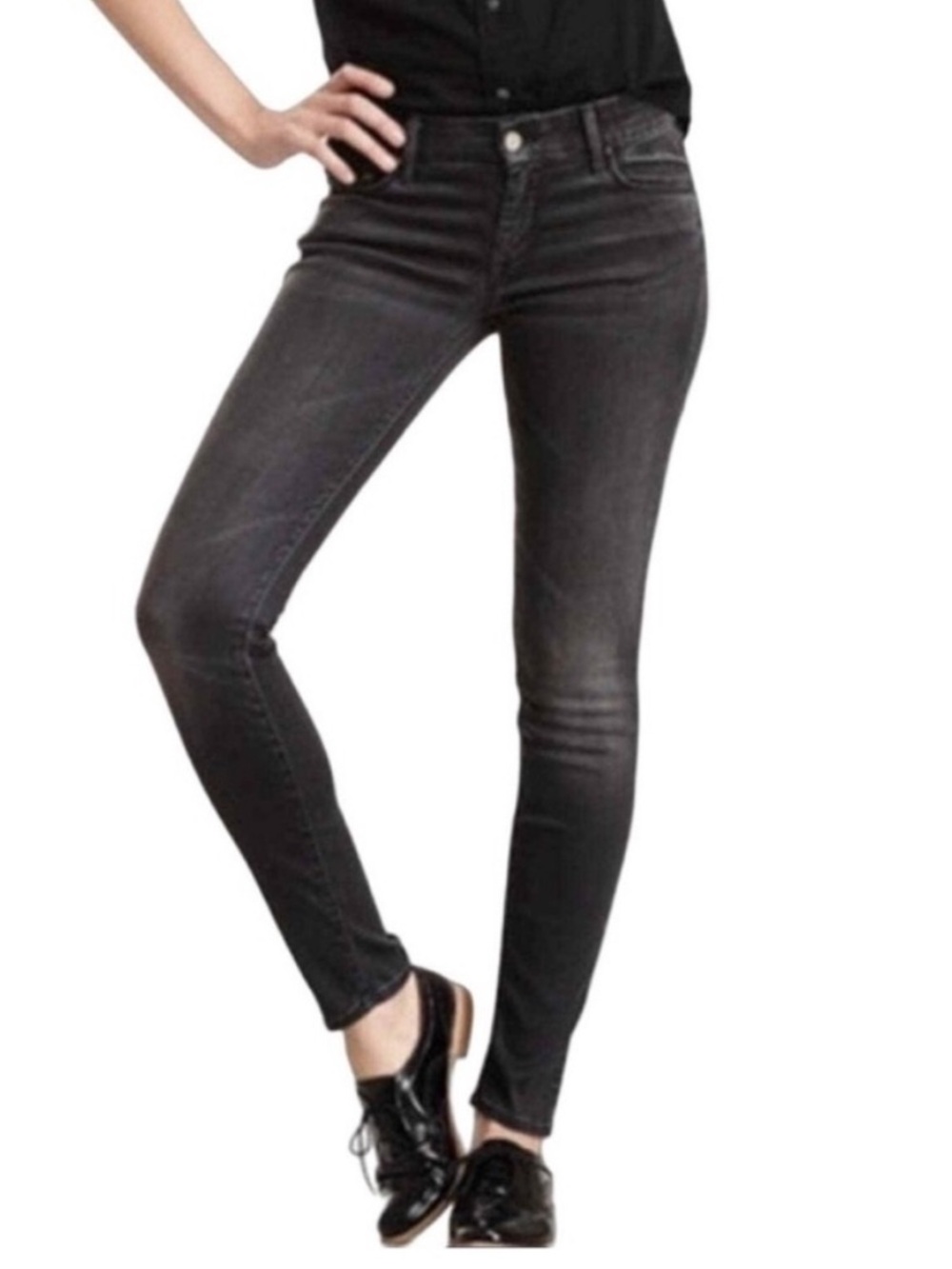 MOTHER The Looker Crop Jeans Lies & Shadows Gray Black Mid Rise Skinny